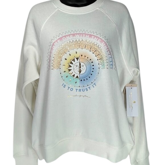 SPIRITUAL GANGSTER Universe Crewneck Sweatshirt Sz S Ivory White Graphic Cotton - Picture 1 of 12